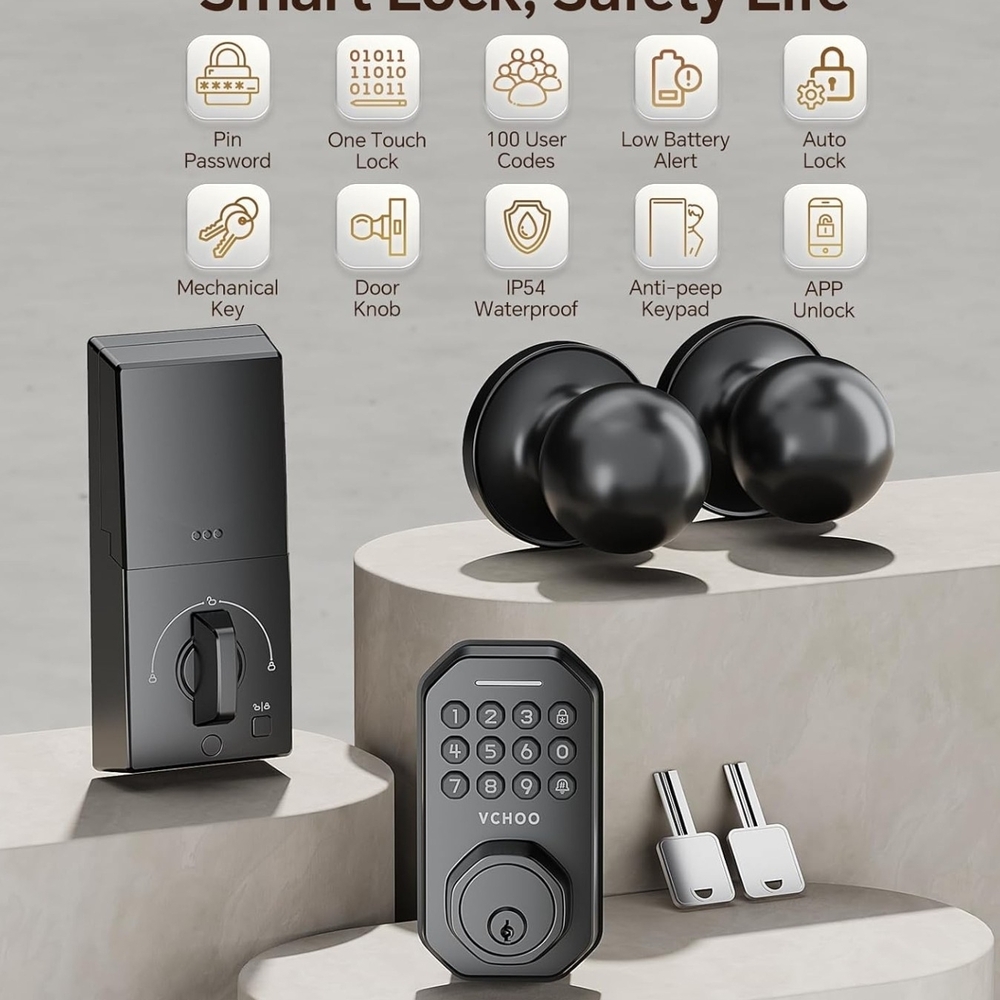 New! 3 In 1 Keyless Entry Door Lock w/Handle App Control, Keypad & Physical Key - Picture 3 of 12